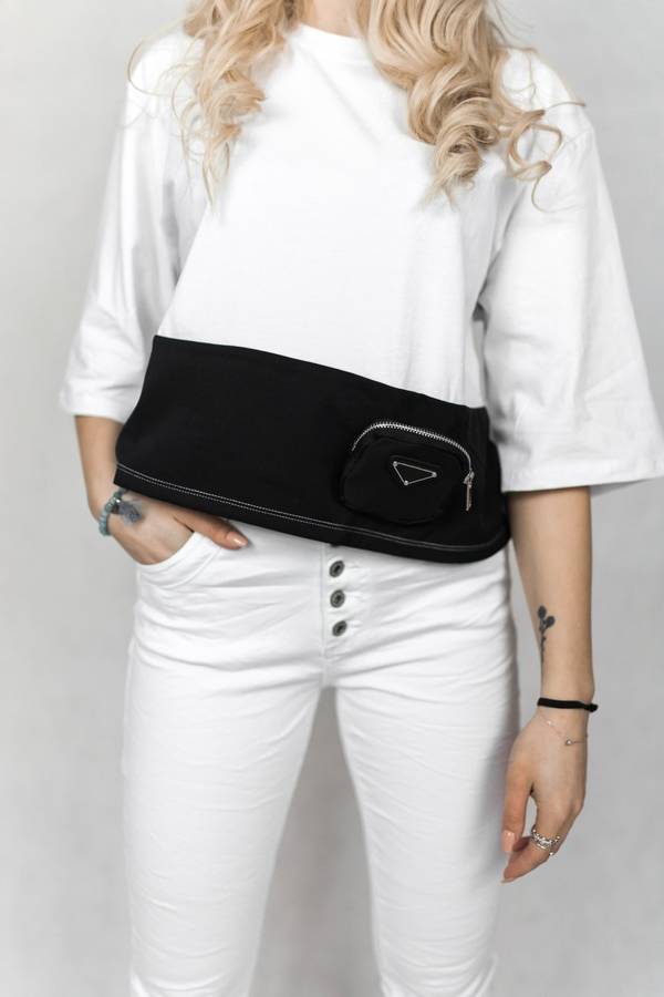 Cudowna biało-czarna bluzka z odpinaną torebką S/M